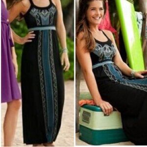Atheta Rio black print racerback maxi dress, made in Portugal, size S (4-6)